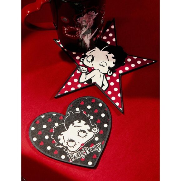 Betty Boop Coaster Set Star & Heart Retro Polka Dot 2pcs Cute Cartoon Decor - Picture 6 of 6